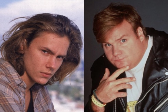 On the left is River Phoenix, on the right is Chris Farley